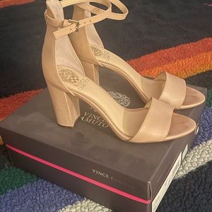 Nude ankle strap heel